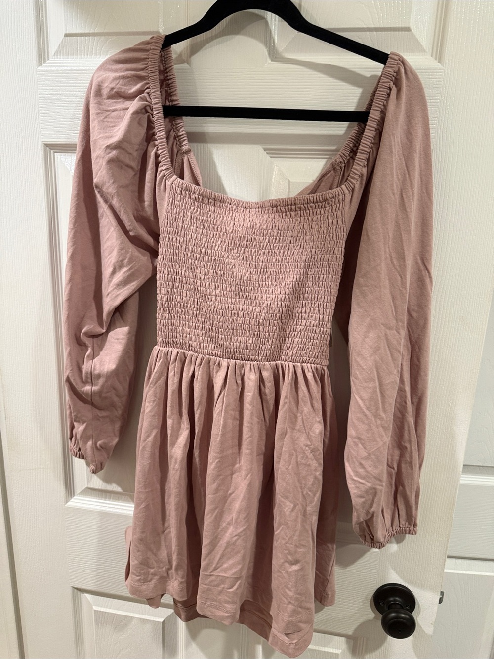 Free People Dusty Rose Smocked Square-Neck Mini Tunic